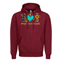 Burgundy peace love faith with cros and sunflower Zipper Hoodie - Artiststas