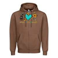 Chestnut peace love faith with cros and sunflower Zipper Hoodie - Artiststas