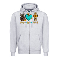 Heather Grey peace love faith with cros and sunflower Zipper Hoodie - Artiststas