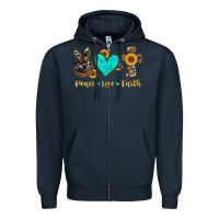 Navy peace love faith with cros and sunflower Zipper Hoodie - Artiststas
