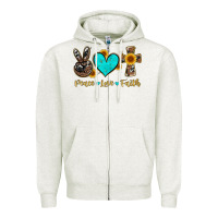 Oatmeal Heather peace love faith with cros and sunflower Zipper Hoodie - Artiststas