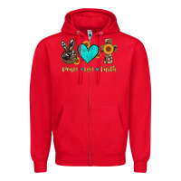 Red peace love faith with cros and sunflower Zipper Hoodie - Artiststas