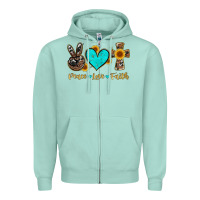Seafoam peace love faith with cros and sunflower Zipper Hoodie - Artiststas