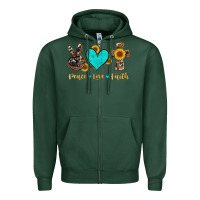 Sports Green peace love faith with cros and sunflower Zipper Hoodie - Artiststas