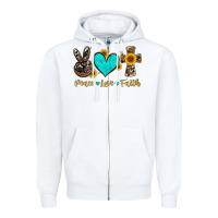 White peace love faith with cros and sunflower Zipper Hoodie - Artiststas