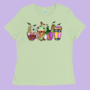Halloween Coffee Cups Ladies Tee Designed By Nancycooperartshop