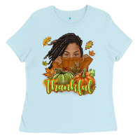 Baby Blue Thankful Fall with black girl Ladies Tee - NancyCooperArtShop