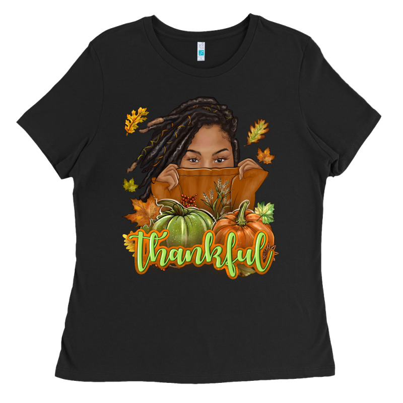 Thankful Fall With Black Girl Ladies Tee by NancyCooperArtShop | Teevron