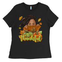 Black Thankful Fall with black girl Ladies Tee - NancyCooperArtShop