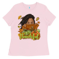 Bubblegum Pink Thankful Fall with black girl Ladies Tee - NancyCooperArtShop