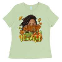 Matcha Thankful Fall with black girl Ladies Tee - NancyCooperArtShop