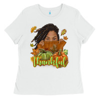 White Thankful Fall with black girl Ladies Tee - NancyCooperArtShop
