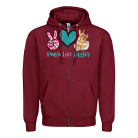Burgundy peace love easter with bunny and butterfly Zipper Hoodie - Artiststas
