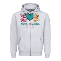 Heather Grey peace love easter with bunny and butterfly Zipper Hoodie - Artiststas