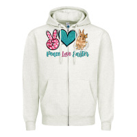 Oatmeal Heather peace love easter with bunny and butterfly Zipper Hoodie - Artiststas