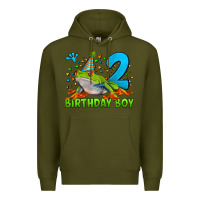 Army Green birthday boy frog age 2 Premium Hoodie - LillyAllenDesigns