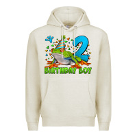 Oatmeal Heather birthday boy frog age 2 Premium Hoodie - LillyAllenDesigns