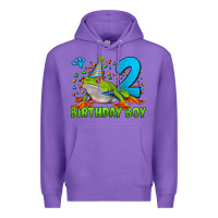 Purple birthday boy frog age 2 Premium Hoodie - LillyAllenDesigns