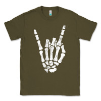 Army Green Rock Hand Sign Skeleton Rock N Roll Halloween Faux Pocket Classic Tee - longCreatives