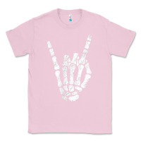 Bubblegum Pink Rock Hand Sign Skeleton Rock N Roll Halloween Faux Pocket Classic Tee - longCreatives
