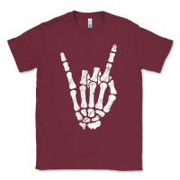 Burgundy Rock Hand Sign Skeleton Rock N Roll Halloween Faux Pocket Classic Tee - longCreatives