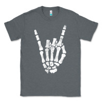 Charcoal Heather Rock Hand Sign Skeleton Rock N Roll Halloween Faux Pocket Classic Tee - longCreatives