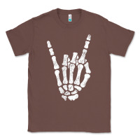 Rock Hand Sign Skeleton Rock N Roll Halloween Faux Pocket Classic Tee | Teevron