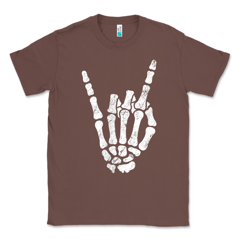 Rock Hand Sign Skeleton Rock N Roll Halloween Faux Pocket Classic Tee by longCreatives | Teevron