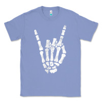 Colony Blue Rock Hand Sign Skeleton Rock N Roll Halloween Faux Pocket Classic Tee - longCreatives