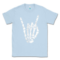 Dusty Blue Rock Hand Sign Skeleton Rock N Roll Halloween Faux Pocket Classic Tee - longCreatives