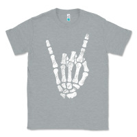 Heather Grey Rock Hand Sign Skeleton Rock N Roll Halloween Faux Pocket Classic Tee - longCreatives