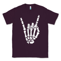 Plum Rock Hand Sign Skeleton Rock N Roll Halloween Faux Pocket Classic Tee - longCreatives