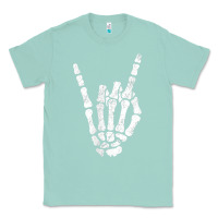 Seafoam Rock Hand Sign Skeleton Rock N Roll Halloween Faux Pocket Classic Tee - longCreatives