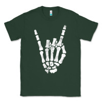 Sports Green Rock Hand Sign Skeleton Rock N Roll Halloween Faux Pocket Classic Tee - longCreatives