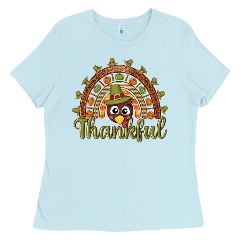 Turkey Rainbow Thankful Thanksgiving Ladies Tee by NancyCooperArtShop | Teevron