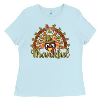 Baby Blue Turkey rainbow thankful thanksgiving Ladies Tee - NancyCooperArtShop