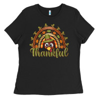 Black Turkey rainbow thankful thanksgiving Ladies Tee - NancyCooperArtShop