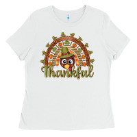 White Turkey rainbow thankful thanksgiving Ladies Tee - NancyCooperArtShop