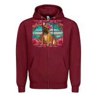 Burgundy french bulldog floral Zipper Hoodie - Artiststas