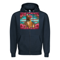 Navy french bulldog floral Zipper Hoodie - Artiststas