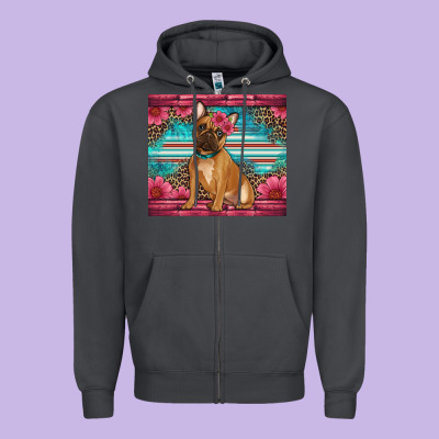 French Bulldog Floral Zipper Hoodie Designed By Artiststas
