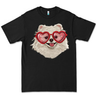 Black white pomeranian with love glasses Premium Tee - RanaPortraitStore