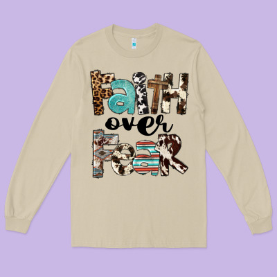 Western Faith Over Fear Long Sleeve Tee Designed By Fadigitalartstudio