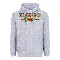 Heather Grey blessed and floral cross Heavyweight Hoodie - BarkalooDesign