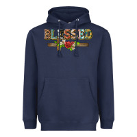 Navy blessed and floral cross Heavyweight Hoodie - BarkalooDesign