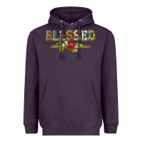 Plum blessed and floral cross Heavyweight Hoodie - BarkalooDesign