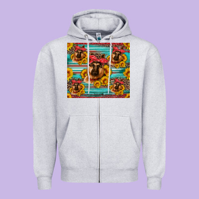 German Shepherd With Sunflowers Zipper Hoodie Designed By Artiststas