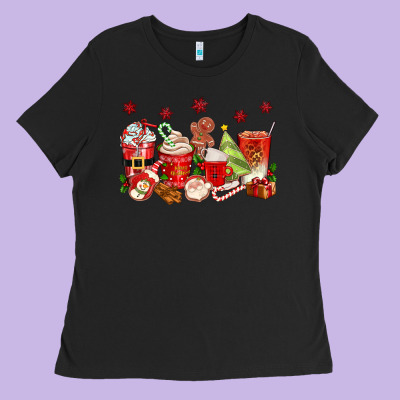 Christmas Coffee Cups Ladies Tee Designed By Texasbilliewilder