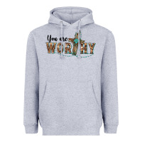Heather Grey you are worthy cross Heavyweight Hoodie - BarkalooDesign