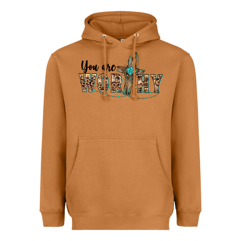 You Are Worthy Cross Heavyweight Hoodie by BarkalooDesign | Teevron